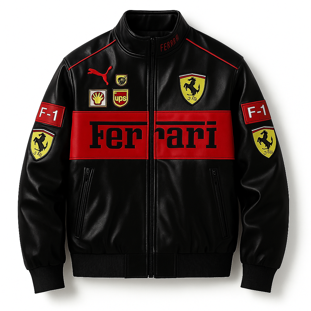 Black / Red Ferrari Leather Jacket
