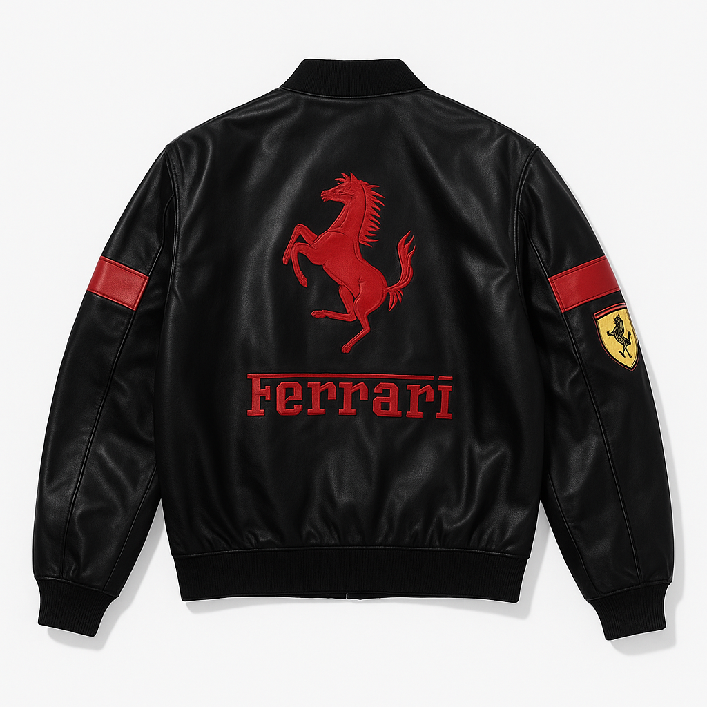 Black / Red Ferrari Leather Jacket